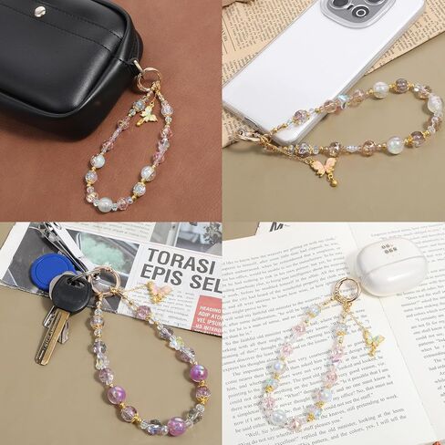 3 Pcs Cellphone Lanyard Keychain Wristlet, Phone Charm with Crystal, Beaded Phone Wrist Strap, Camera Strap Wrist, Phones Lanyard with 3 Pcs Pads, Cute Accessories for Bag, Camera, Keychain (3 Color) in Saudi Arabia