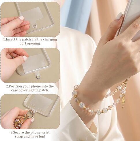 3 Pcs Cellphone Lanyard Keychain Wristlet, Phone Charm with Crystal, Beaded Phone Wrist Strap, Camera Strap Wrist, Phones Lanyard with 3 Pcs Pads, Cute Accessories for Bag, Camera, Keychain (3 Color) in Saudi Arabia