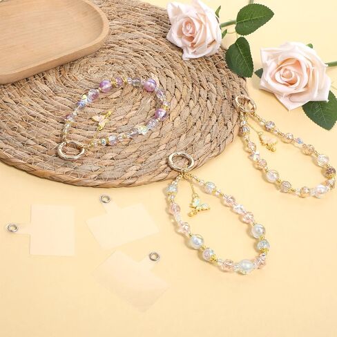 3 Pcs Cellphone Lanyard Keychain Wristlet, Phone Charm with Crystal, Beaded Phone Wrist Strap, Camera Strap Wrist, Phones Lanyard with 3 Pcs Pads, Cute Accessories for Bag, Camera, Keychain (3 Color) in Saudi Arabia