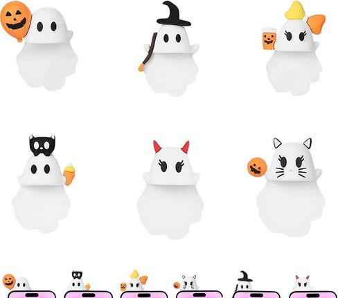 6 قطع من ديكورات هاتف Ghostees Halloween، سحر لاصق على شكل شبح وقرعة، أغطية هاتف بيضاء لطيفة للهواتف الذكية in Kuwait