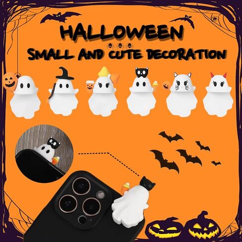 6 قطع من ديكورات هاتف Ghostees Halloween، سحر لاصق على شكل شبح وقرعة، أغطية هاتف بيضاء لطيفة للهواتف الذكية in Kuwait