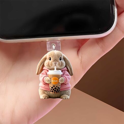 Bunny with Tea Dust Plug Acrylic Charms for electronic products,Type-C Charging Port Dust Plugs Pendant Compatible with E-Reader Phone Tablet, Gift for Christmas, Birthday, Anniversary Day in Saudi Arabia