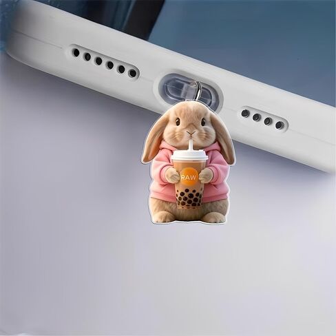 Bunny with Tea Dust Plug Acrylic Charms for electronic products,Type-C Charging Port Dust Plugs Pendant Compatible with E-Reader Phone Tablet, Gift for Christmas, Birthday, Anniversary Day in Saudi Arabia