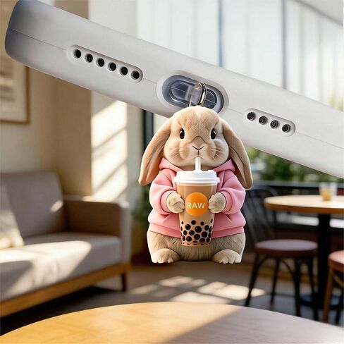 Bunny with Tea Dust Plug Acrylic Charms for electronic products,Type-C Charging Port Dust Plugs Pendant Compatible with E-Reader Phone Tablet, Gift for Christmas, Birthday, Anniversary Day in Saudi Arabia