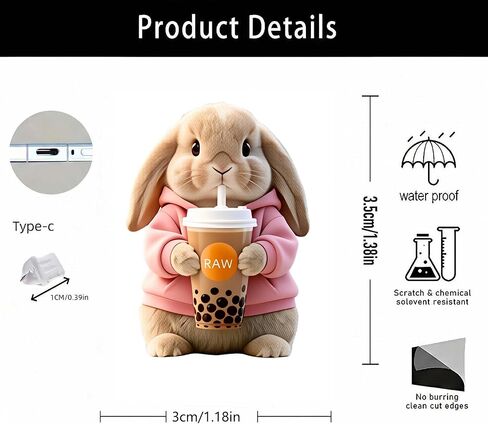 Bunny with Tea Dust Plug Acrylic Charms for electronic products,Type-C Charging Port Dust Plugs Pendant Compatible with E-Reader Phone Tablet, Gift for Christmas, Birthday, Anniversary Day in Saudi Arabia