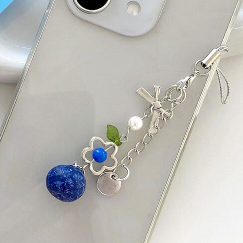 RUIYDZ 2pcs Blueberry Phone Chain Blue Fruit Keychain Accessories, 3D Realistic Blueberries Key Chains Women Cute Phone Charms Kawaii Bow Flower Blueberry Beaded Bag Charm Purse Charms for Handbags in Saudi Arabia