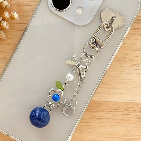 RUIYDZ 2pcs Blueberry Phone Chain Blue Fruit Keychain Accessories, 3D Realistic Blueberries Key Chains Women Cute Phone Charms Kawaii Bow Flower Blueberry Beaded Bag Charm Purse Charms for Handbags in Saudi Arabia