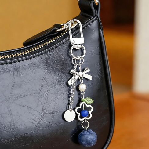 RUIYDZ 2pcs Blueberry Phone Chain Blue Fruit Keychain Accessories, 3D Realistic Blueberries Key Chains Women Cute Phone Charms Kawaii Bow Flower Blueberry Beaded Bag Charm Purse Charms for Handbags in Saudi Arabia