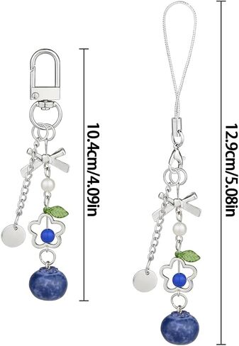 RUIYDZ 2pcs Blueberry Phone Chain Blue Fruit Keychain Accessories, 3D Realistic Blueberries Key Chains Women Cute Phone Charms Kawaii Bow Flower Blueberry Beaded Bag Charm Purse Charms for Handbags in Saudi Arabia