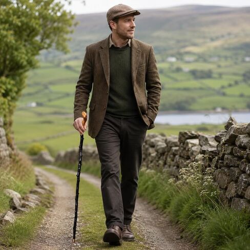 Imported Shillelagh Wooden Irish Walking Stick, Handcrafted 100% Blackthorn Wood Cane, Handles All Unique, Black High Gloss Lacquered, Made in Ireland 36" in Saudi Arabia