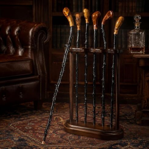 Imported Shillelagh Wooden Irish Walking Stick, Handcrafted 100% Blackthorn Wood Cane, Handles All Unique, Black High Gloss Lacquered, Made in Ireland 36" in Saudi Arabia