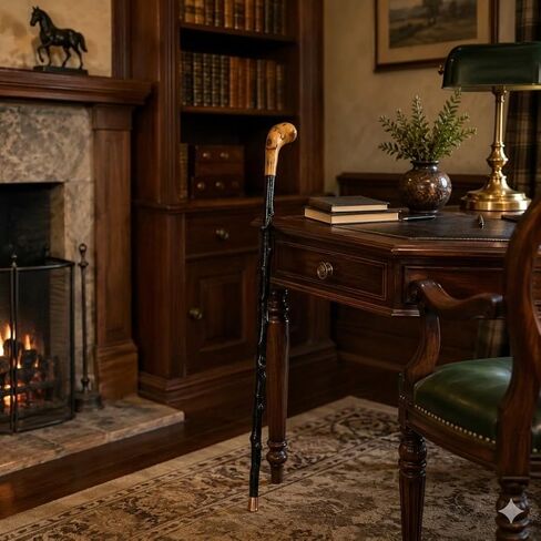 Imported Shillelagh Wooden Irish Walking Stick, Handcrafted 100% Blackthorn Wood Cane, Handles All Unique, Black High Gloss Lacquered, Made in Ireland 36" in Saudi Arabia