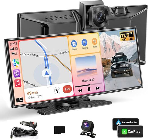 Largest 11.5" Portable Apple Carplay Screen for Car, 4K Wireless Car Play & Android Auto, Upgrade Touchscreen with Dash Cam, App Control/Loop Recording/Backup Camera/Mirror Link/GPS/FM in Saudi Arabia