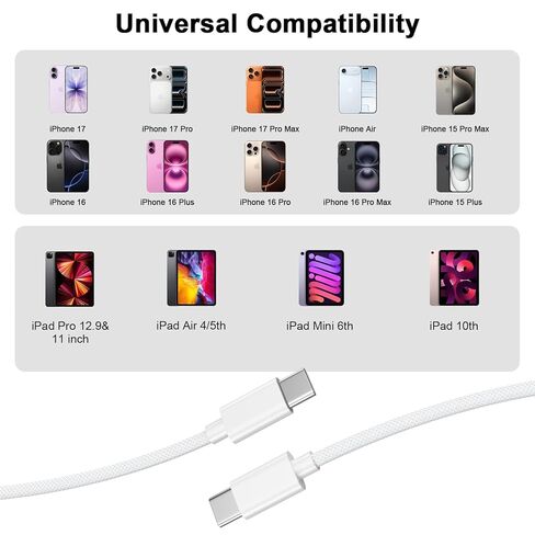 [معتمد من Apple MFi] كابل شحن USB C إلى USB C، سلك شاحن سريع منسوج من النوع C إلى C بطول 6أقدام 60 وات متوافق مع iPhone 17/17 Pro/17 Pro Max/Air/16 15 Pro Max، iPad Pro/Mini/Air، MacBook Pro، Galaxy in Kuwait