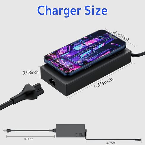 شاحن 240 واط ADP-240EB B متوافق مع Asus ROG Zephyrus G14 GA403 G16(2024 2025) GU605 GA605 Flow Z13 V16 ProArt P16 PZ13 TUF A14 A16 A18 سلك محول تيار متردد للكمبيوتر المحمول (مستطيل Conn) in Kuwait