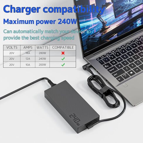 شاحن 240 واط ADP-240EB B متوافق مع Asus ROG Zephyrus G14 GA403 G16(2024 2025) GU605 GA605 Flow Z13 V16 ProArt P16 PZ13 TUF A14 A16 A18 سلك محول تيار متردد للكمبيوتر المحمول (مستطيل Conn) in Kuwait