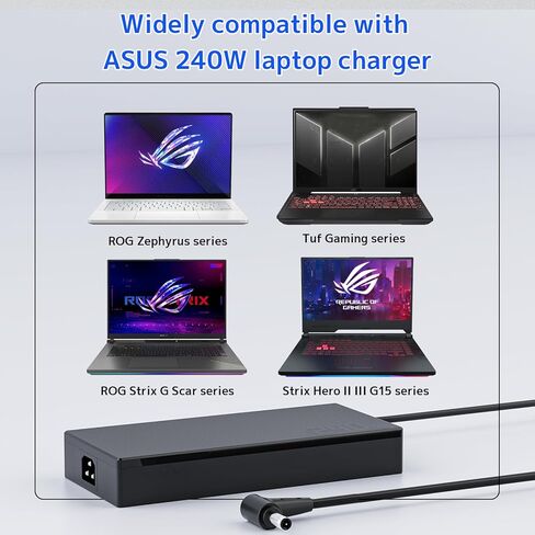 شاحن 240 واط ADP-240EB B متوافق مع Asus ROG Zephyrus G14 GA403 G16(2024 2025) GU605 GA605 Flow Z13 V16 ProArt P16 PZ13 TUF A14 A16 A18 سلك محول تيار متردد للكمبيوتر المحمول (مستطيل Conn) in Kuwait