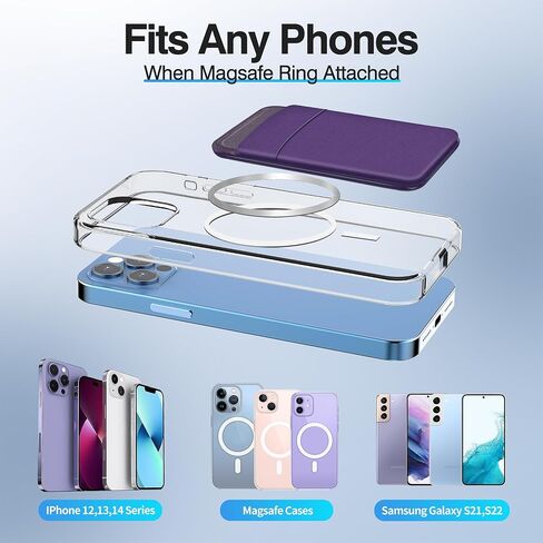 محفظة MagSafe لسلسلة iPhone 17/16/15/14/13/12، محفظة هاتف خلوي مغناطيسية مرنة مع فتحتين للبطاقات لـ 7 بطاقات، علامة تبويب مشبك البطاقات، أسود، قماش ليكرا in Kuwait