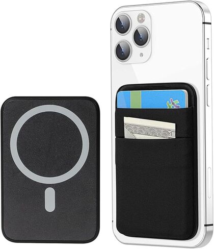 محفظة MagSafe لسلسلة iPhone 17/16/15/14/13/12، محفظة هاتف خلوي مغناطيسية مرنة مع فتحتين للبطاقات لـ 7 بطاقات، علامة تبويب مشبك البطاقات، أسود، قماش ليكرا in Kuwait