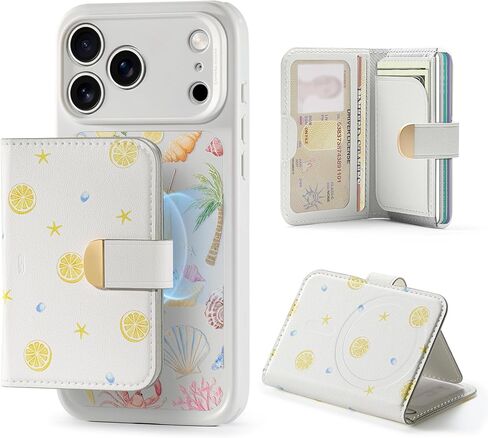ESR Aura Clutch for MagSafe Wallet Stand for Women, RFID Blocking, Metal Ring Included, 5 Card Holder Magnetic Wallet for iPhone 17e/17/16/15/14/13/12(Not for mini) & Select Samsung, Coastal Summer in Saudi Arabia