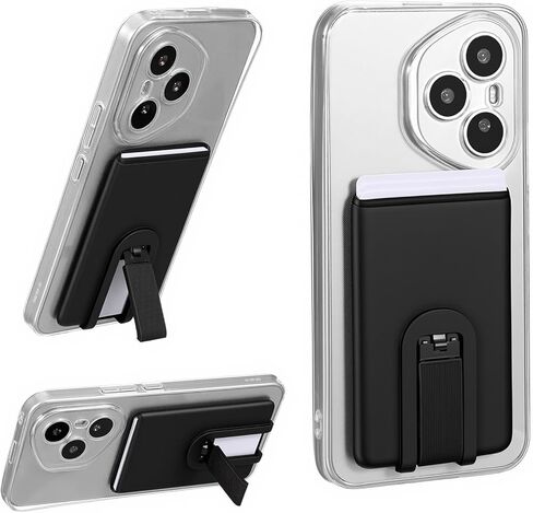 Ymapinc Phone Card Holder Stick On, Ultra Slim Silicone Wallet for Phone Case with Stand, Cellphone Wallet Stick On for Most Smartphones (Black) in Saudi Arabia