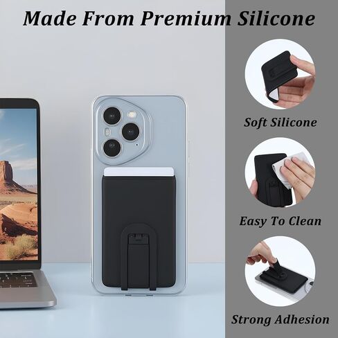 Ymapinc Phone Card Holder Stick On, Ultra Slim Silicone Wallet for Phone Case with Stand, Cellphone Wallet Stick On for Most Smartphones (Black) in Saudi Arabia
