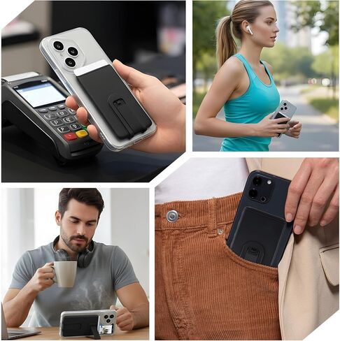 Ymapinc Phone Card Holder Stick On, Ultra Slim Silicone Wallet for Phone Case with Stand, Cellphone Wallet Stick On for Most Smartphones (Black) in Saudi Arabia