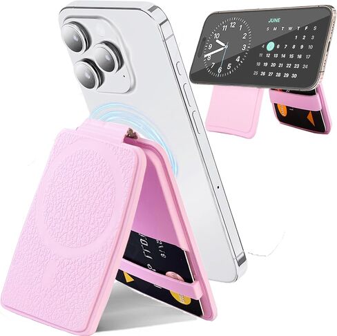 Magsafe Wallet Stand for iPhone Silicone, Magnetic Phone Wallet and Adjustable Portable Stand Card Holder for iPhone 16/15/14/13/12 Pro Max Plus -Black Blue Pink in Saudi Arabia