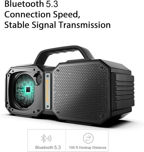 مكبر صوت بلوتوث BUGANI Shock، بلوتوث 5.3 محمول، مقاوم للماء، قوة فائقة 60 وات، مكبر صوت خارجي، أسود (موديل جديد) in Kuwait