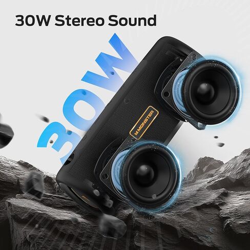 Monster S230 Bluetooth Speaker, Wireless Speaker with 30W Loud Stereo Sound, Wireless Stereo Pairing, 24H Playtime, Bluetooth 6.0 Supports TF Card, AUX for Outdoor in Kuwait