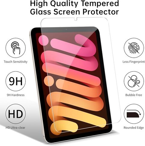 2 Pack Screen Protector for iPad Mini 7 A17 Pro, HD Tempered Glass Film Guard for iPad Mini 7th/6th Generation 8.3 Inch 2024/2021 Model, Anti-Scratche Compatible Face ID & Case Friendly in Saudi Arabia