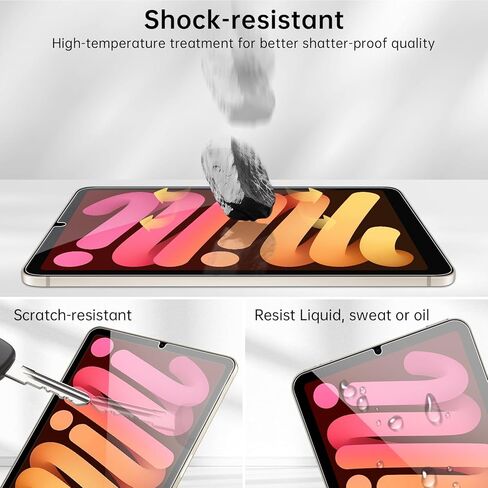 2 Pack Screen Protector for iPad Mini 7 A17 Pro, HD Tempered Glass Film Guard for iPad Mini 7th/6th Generation 8.3 Inch 2024/2021 Model, Anti-Scratche Compatible Face ID & Case Friendly in Saudi Arabia