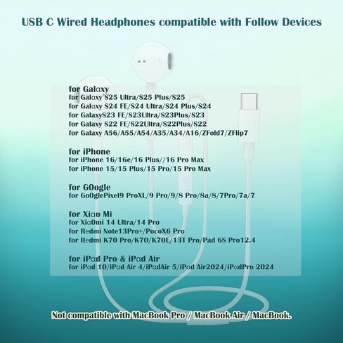 سماعات رأس USB C لهاتف iPhone 15 16، سماعات أذن سلكية من النوع C مع ميكروفون وتحكم في مستوى الصوت، سماعات داخل الأذن سماعات أذن USBC سلكية متوافقة مع iPhone 16/15 Pro/Pad/S25 S24 S23 S22/Pixel 7 8 9 سماعات رأس سلكية in Saudi Arabia