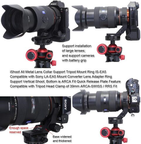 iShoot Metal Tripod Mount Ring Lens Collar Compatible with Sony LA-EA5 Mount Converter Adapter Ring, Lens Support Holder Bracket Bottom is Arca-Swiss Fit Quick Release Plate Feature in Saudi Arabia