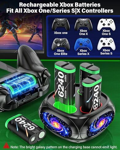 حزمة بطارية وحدة تحكم Xbox قابلة لإعادة الشحن بقدرة 4 × 6240 ميجاوات في الساعة لأجهزة Xbox One وXbox Series S|X وXbox One S|X/Elite - حزمة بطاريات Xbox قابلة لإعادة الشحن مع قاعدة شحن in Kuwait