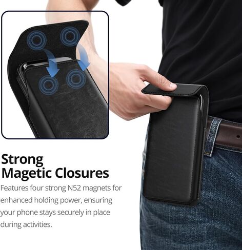 Magnetic Closure Holster for Samsung Galaxy S26 Plus, S25 Plus, S24 Plus, S23 Plus, S23 FE, S22 Plus, S22 FE - Leather Belt Case Premium Pouch (Fits Slim/Regular Case on) in Saudi Arabia