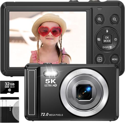 5K 72MP Digital Camera - 16X Zoom Autofocus Compact Portable Camera with 32GB SD Card & 1200mAh Battery in Saudi Arabia