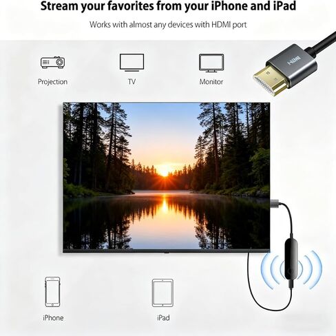 Wireless HDMI Display Adapter, 4k 1080p iOS Flix Stick Streaming Device, TV Movies Shows Receiver Mirroring Connector for iPhone iPad, Applicable to Various Scenarios Enjoy The Audio-Visual Feast in Saudi Arabia