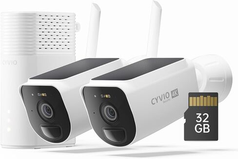 4K Solar Security Camera System Wireless Outdoor, 4-Cam Kit with Battery & Solar Power, CYVIO Long Range WiFi (Up to 700m), Color Night Vision, PIR Detection, No Subscription in Saudi Arabia