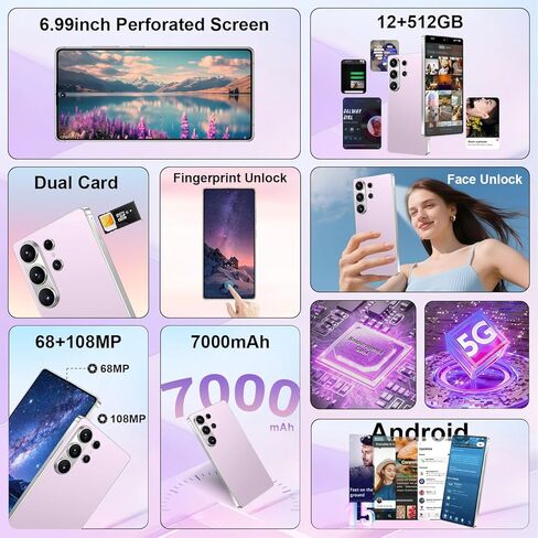 I26 Ultra Business 5G Smartphone, Dual SIM, 12GB+512GB, Snapdragon 8 Gen 4, 6.99" Screen, 7000mAh, Android 15, Stylus Pen & Face Unlock (Pink) in Saudi Arabia