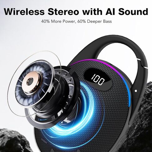 Portable Mini Bluetooth Speaker with HD Sound, LED Power Display, Big Pro Sound with Punchy Bass,Integrated Carabiner, 25H Playtime, Colorful RGB Lights, TWS pairing,Outdoor/Party/Travel, Gift Ideas in Saudi Arabia