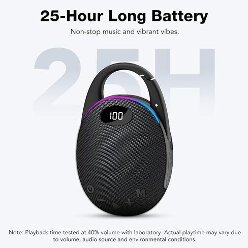 Portable Mini Bluetooth Speaker with HD Sound, LED Power Display, Big Pro Sound with Punchy Bass,Integrated Carabiner, 25H Playtime, Colorful RGB Lights, TWS pairing,Outdoor/Party/Travel, Gift Ideas in Saudi Arabia