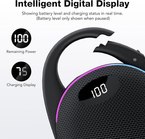 Portable Mini Bluetooth Speaker with HD Sound, LED Power Display, Big Pro Sound with Punchy Bass,Integrated Carabiner, 25H Playtime, Colorful RGB Lights, TWS pairing,Outdoor/Party/Travel, Gift Ideas in Saudi Arabia