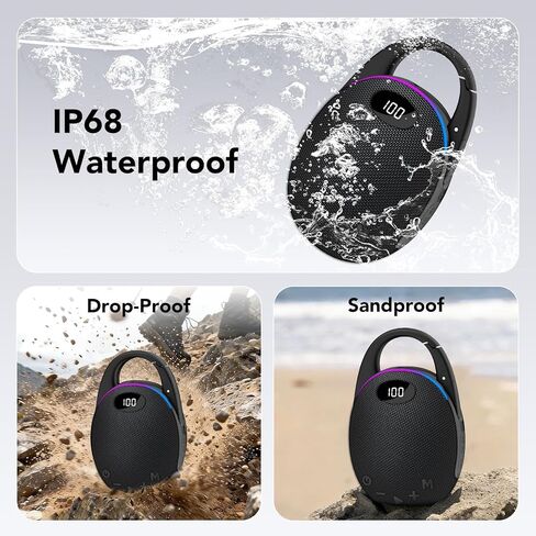 Portable Mini Bluetooth Speaker with HD Sound, LED Power Display, Big Pro Sound with Punchy Bass,Integrated Carabiner, 25H Playtime, Colorful RGB Lights, TWS pairing,Outdoor/Party/Travel, Gift Ideas in Saudi Arabia