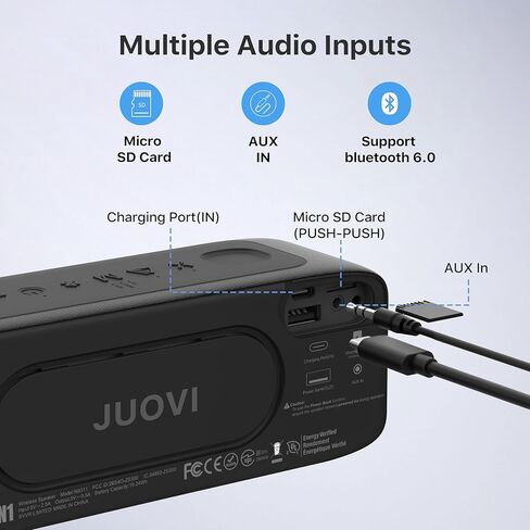 JUOVI Bluetooth Speaker,20W Stereo Sound,Wireless Speaker with Bluetooth 6.0,24H Playtime,IP68 Waterproof Shower Speaker,TWS Pairing, Support TF Card,AUX 3.5mm Input,Speaker for Home,Outdoor,Travel in Saudi Arabia