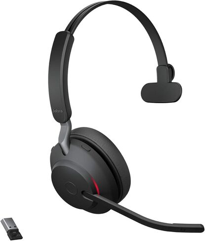 جابرا Evolve2 65 سماعة بلوتوث لاسلكية مع ميكروفون للمكالمات والموسيقى، سماعات أذن واحدة مع محول USB-A، بطارية تصل إلى 37 ساعة، تعمل مع تطبيقات الاجتماعات عبر الإنترنت، أسود in Saudi Arabia