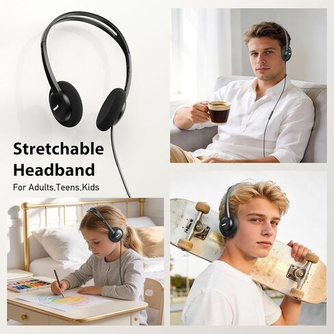 USB-C Wired on-Ear Headphones with Microphone & in-Line Control, Comfort Foam Pads, Adjustable Headband for Kids, Teens, Adults, Compatible with Type-C Phone, Tablet, Laptop, PC in Saudi Arabia