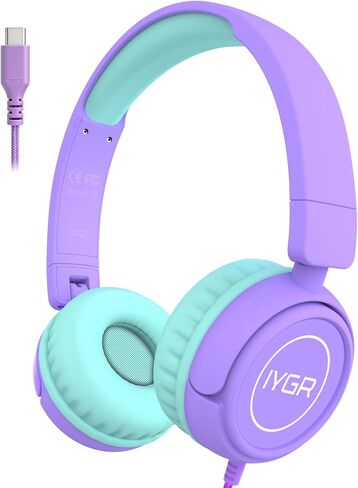 K6C Kids Headphones with USB-C, for Toddler & Kids Ages 2-12, 85dB Safe Volume Limited, Adjustable Headband & Foldable Wired, On-Ear Headphones for School, Travel, Tablet, iPad in Saudi Arabia