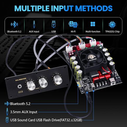 T220HS-W 2.0 Channel Bluetooth Amplifier Board 220W×2 Audio Amp Module with Treble Bass Control, Bluetooth AUX USB Input for Passive Speakers in Saudi Arabia
