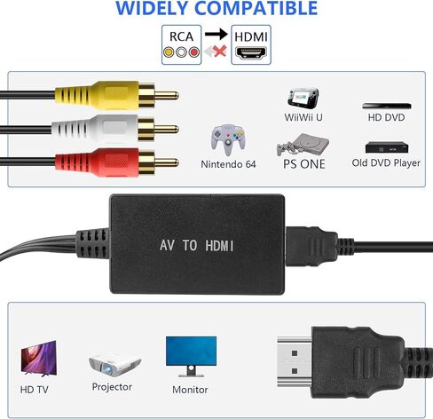 Male RCA to HDMI Converter - 1080P Composite AV to HDMI Adapter Supports PAL/NTSC for VCR/VHS/Xbox/PS1/STB/Roku/Blue-Ray DVD Players in Saudi Arabia